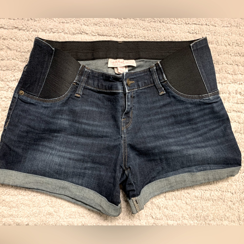Dark denim maternity shorts